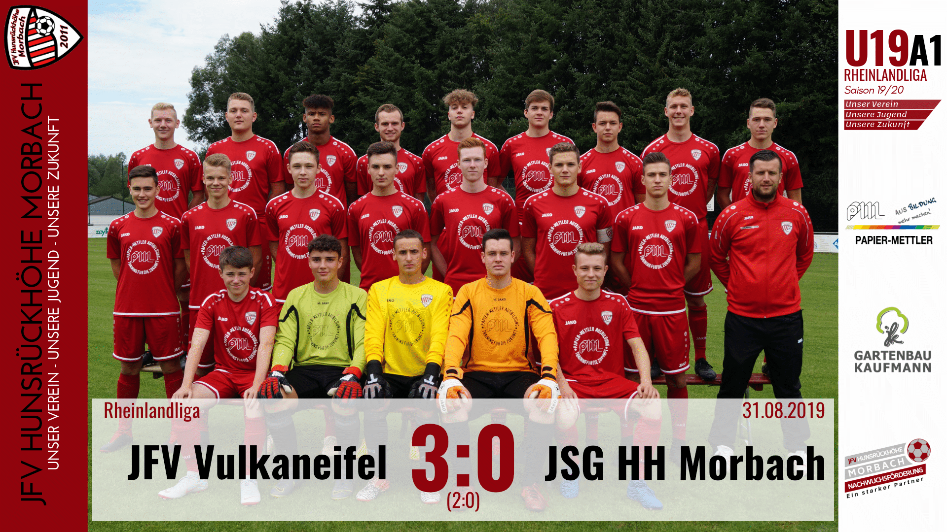 Read more about the article U19 A1: JFV Vulkaneifel – JFV Hunsrückhöhe Morbach 3:0 (2:0)