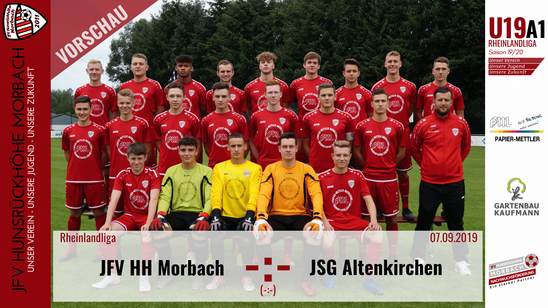 Read more about the article U19 A1: Vorbericht ~ JFV Hunsrückhöhe Morbach – JSG Altenkirchen ~ Sa., 07.09.19 18:00 Uhr