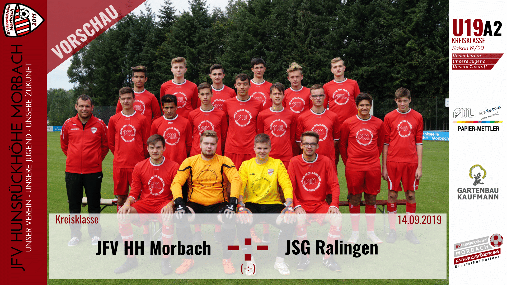 Read more about the article U19 A2: Vorbericht ~ JFV Hunsrückhöhe Morbach – JSG Ralingen ~ Sa., 14.09.19 18:00 Uhr