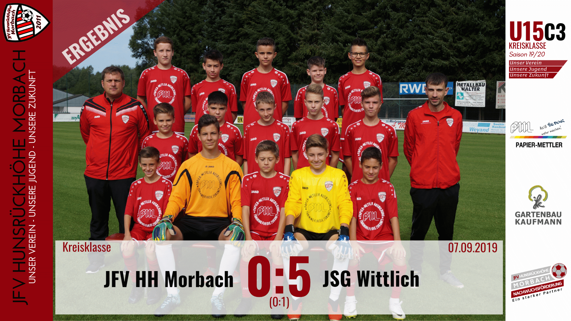 Read more about the article U15 C3: JFV Hunsrückhöhe Morbach – JSG Wittlich 0:5 (0:1)