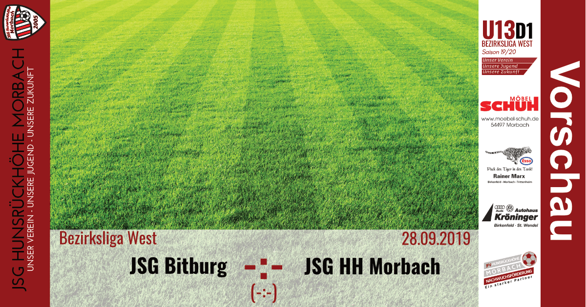 Read more about the article U13 D1: Vorbericht ~ JSG Bitburg – JSG Hunsrückhöhe Morbach ~ Sa., 28.09.2019 14:00 Uhr