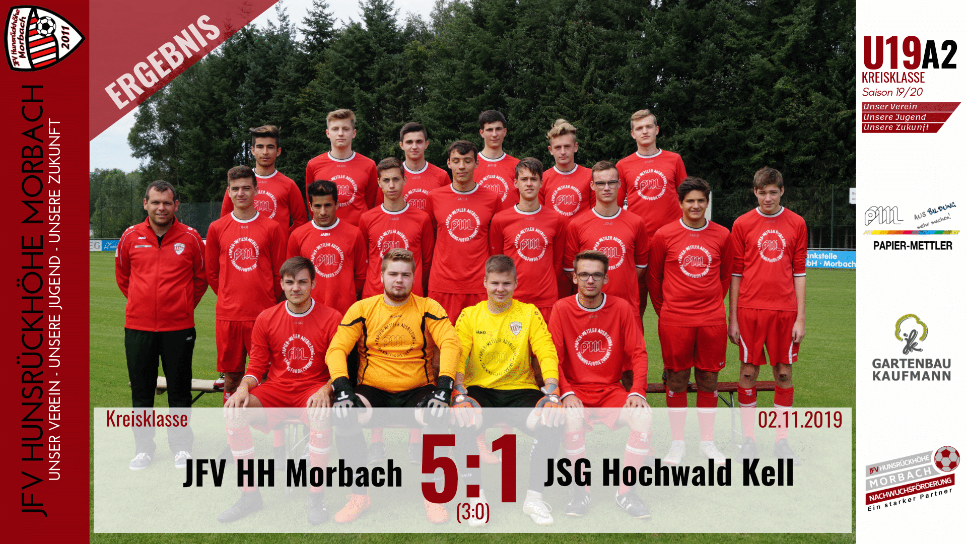 You are currently viewing U19 A2: JFV Hunsrückhöhe Morbach – JSG Hochwald Kell 5:1 (3:0)